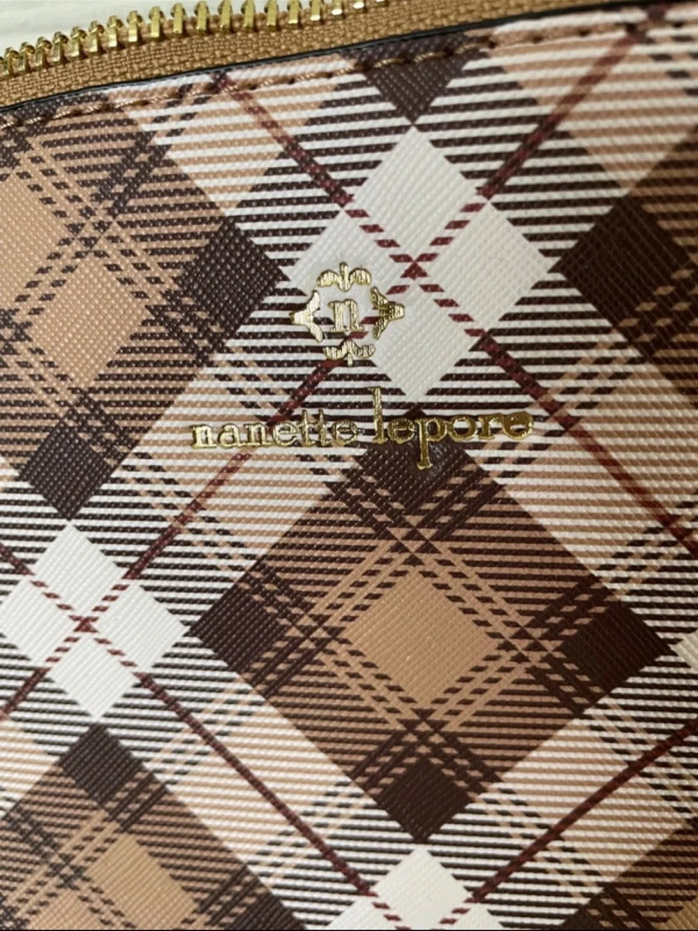 Nanette Lepore Brown & Pink Plaid Crossbody Bag